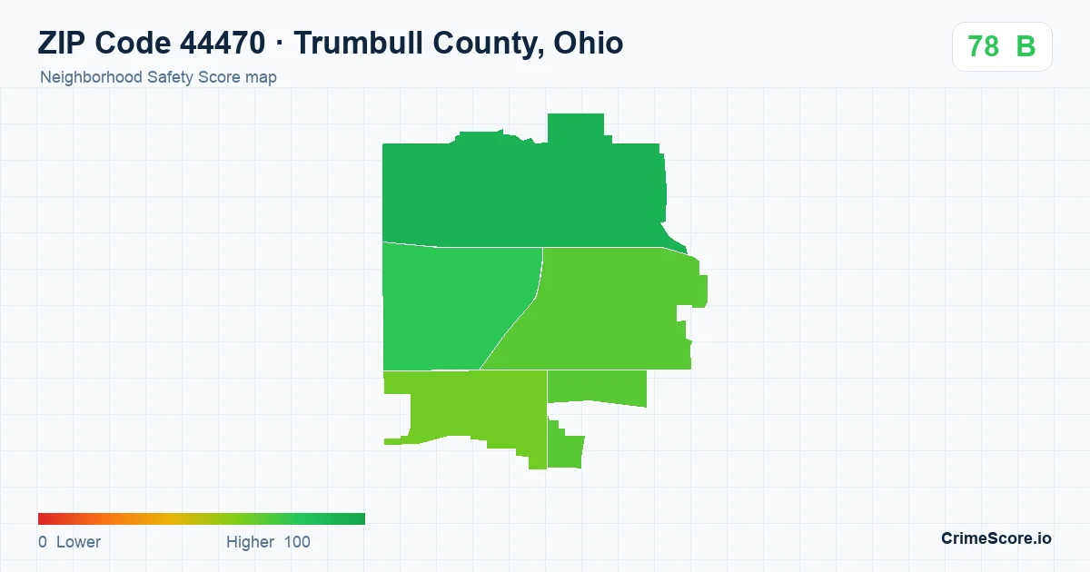 ZIP Code 44470 in Trumbull County, Ohio neighborhood Safety Score map