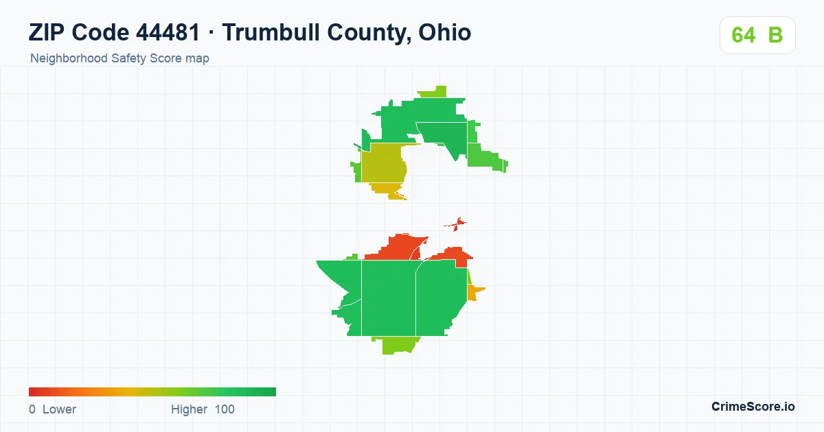 ZIP Code 44481 in Trumbull County, Ohio neighborhood Safety Score map