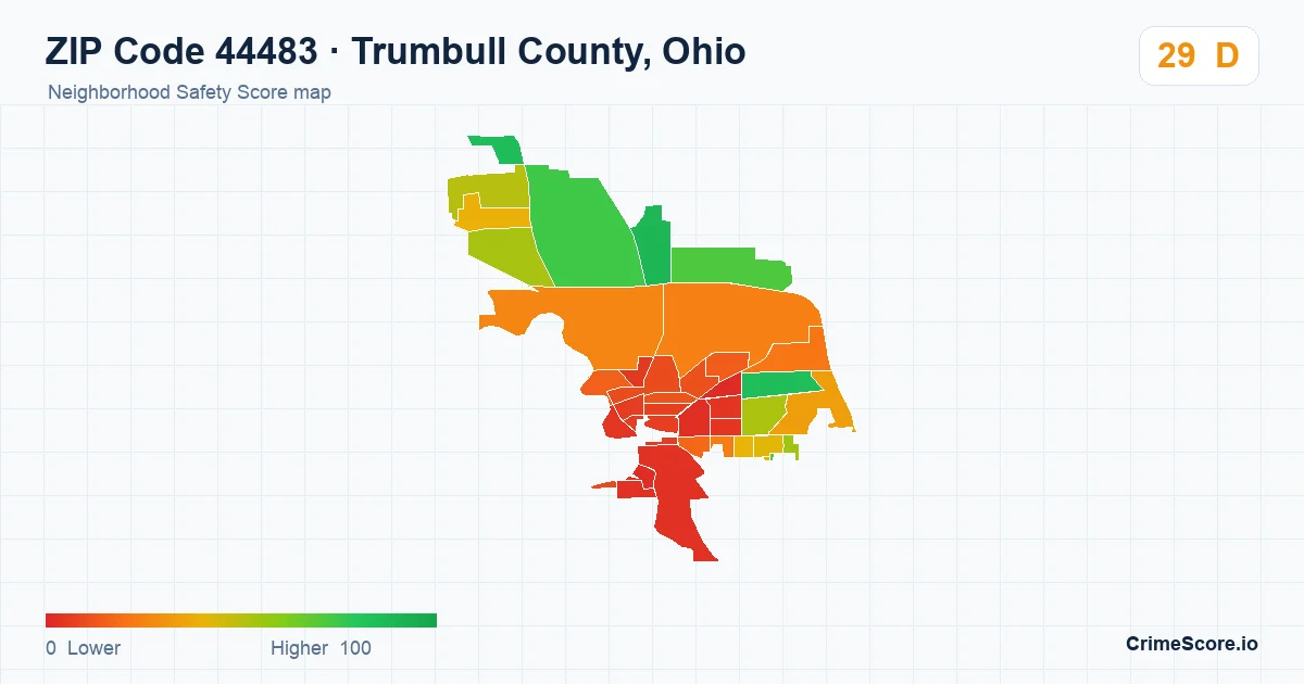 ZIP Code 44483 in Trumbull County, Ohio neighborhood Safety Score map