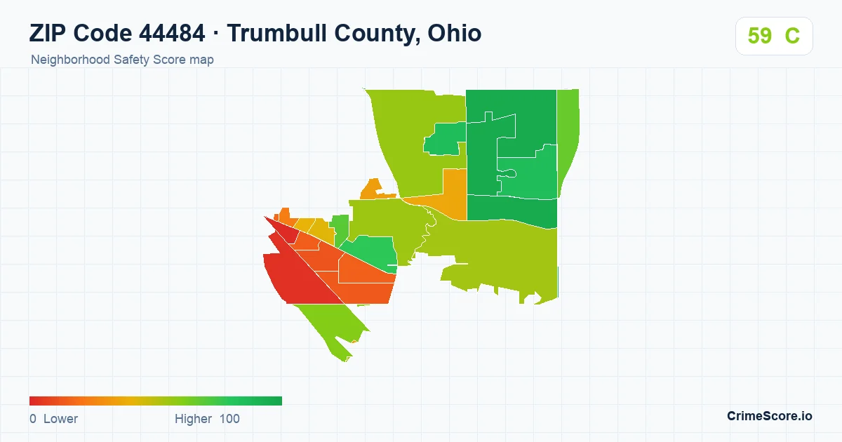 ZIP Code 44484 in Trumbull County, Ohio neighborhood Safety Score map
