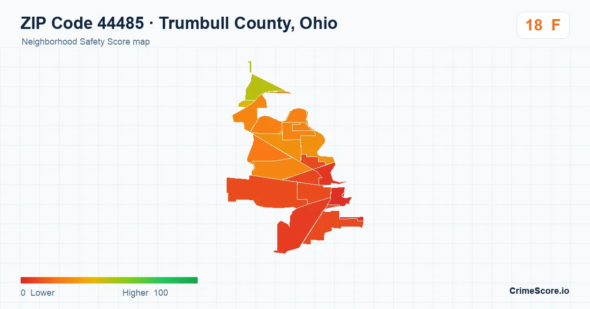 ZIP Code 44485 in Trumbull County, Ohio neighborhood Safety Score map