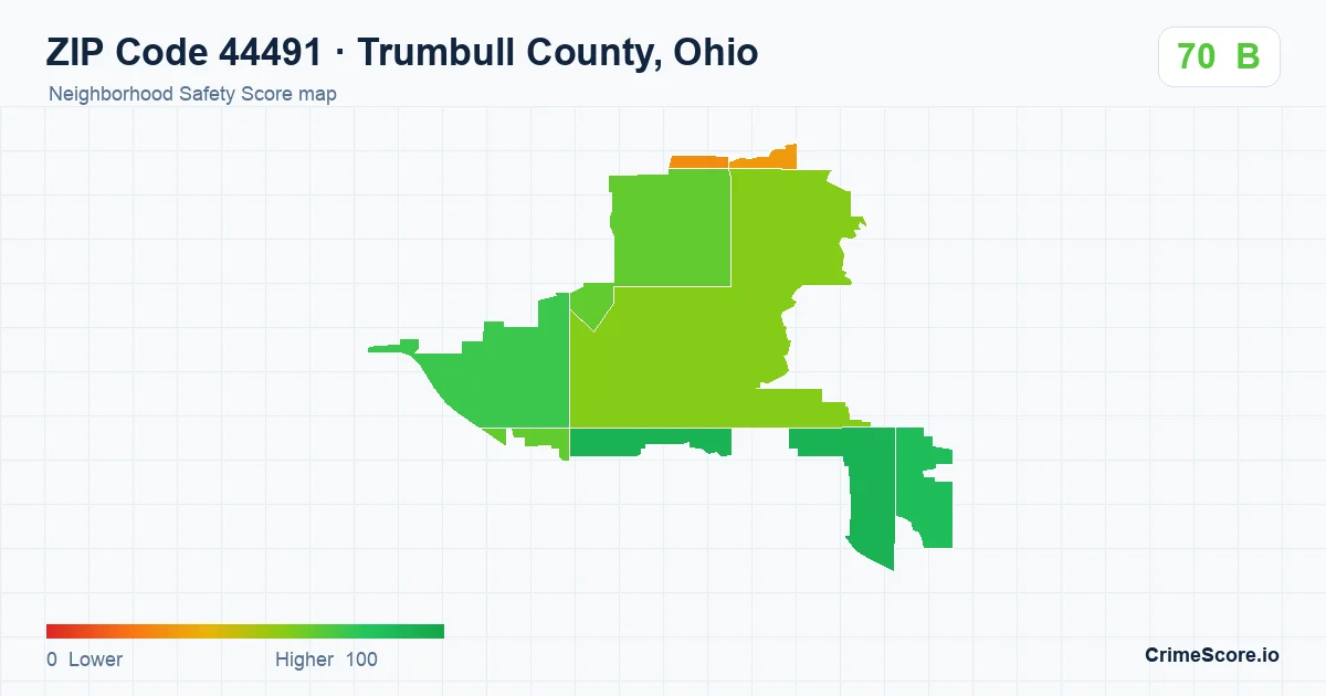 ZIP Code 44491 in Trumbull County, Ohio neighborhood Safety Score map