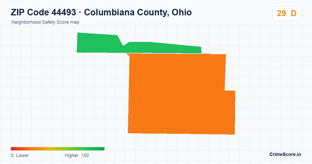 ZIP Code 44493 in Columbiana County, Ohio neighborhood Safety Score map