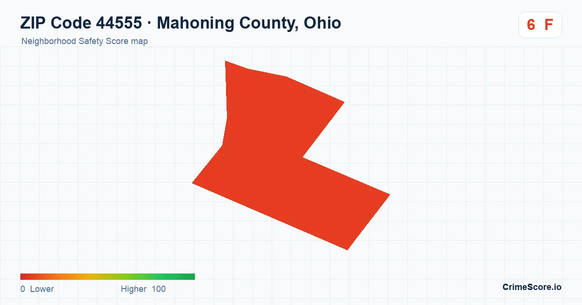 ZIP Code 44555 in Mahoning County, Ohio neighborhood Safety Score map