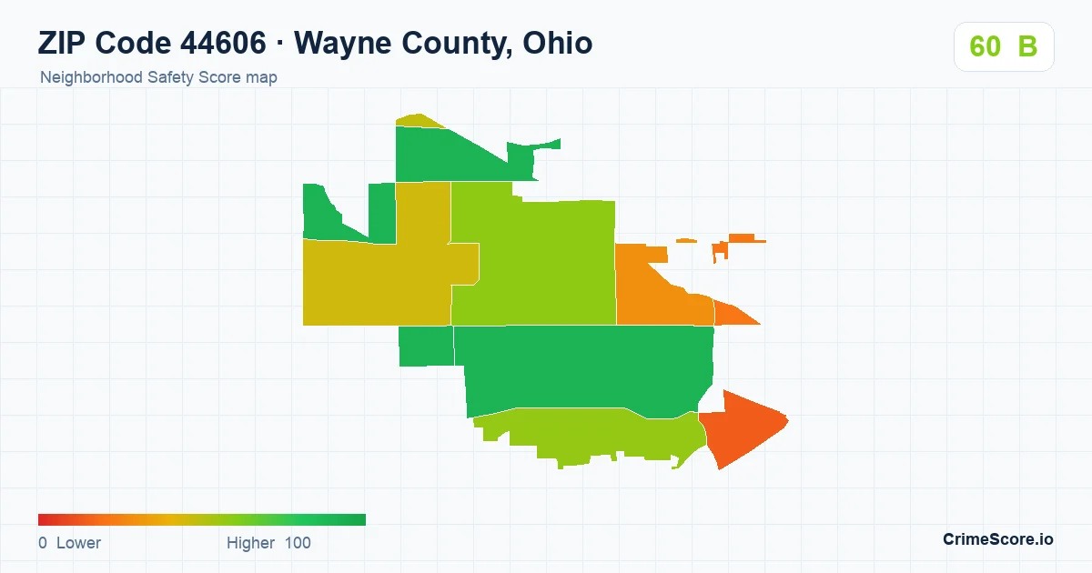 ZIP Code 44606 in Wayne County, Ohio neighborhood Safety Score map