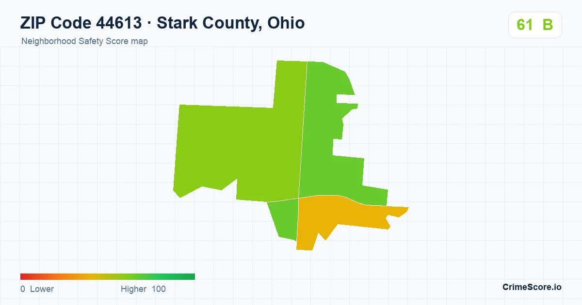 ZIP Code 44613 in Stark County, Ohio neighborhood Safety Score map