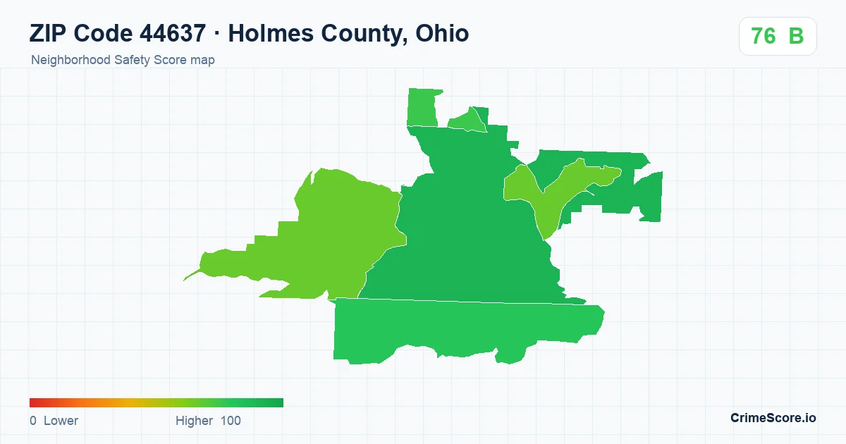 ZIP Code 44637 in Holmes County, Ohio neighborhood Safety Score map