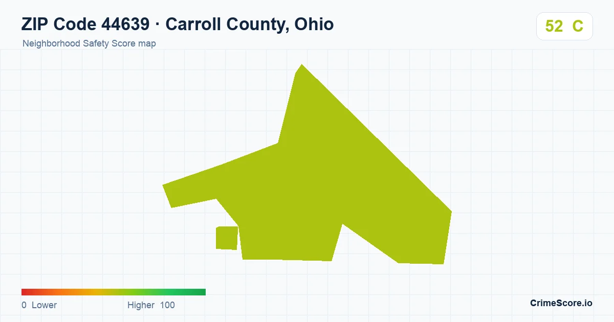 ZIP Code 44639 in Carroll County, Ohio neighborhood Safety Score map