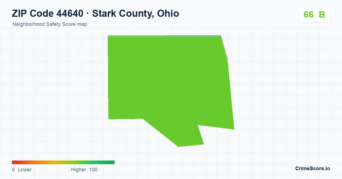 ZIP Code 44640 in Stark County, Ohio neighborhood Safety Score map