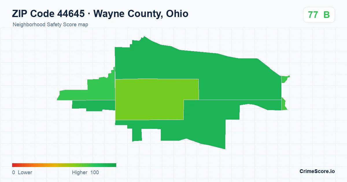 ZIP Code 44645 in Wayne County, Ohio neighborhood Safety Score map