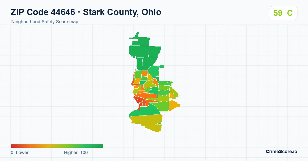 ZIP Code 44646 in Stark County, Ohio neighborhood Safety Score map