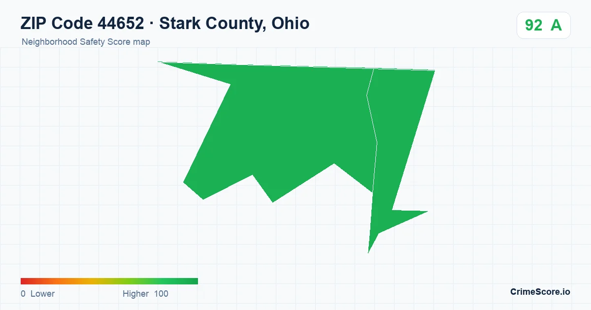 ZIP Code 44652 in Stark County, Ohio neighborhood Safety Score map