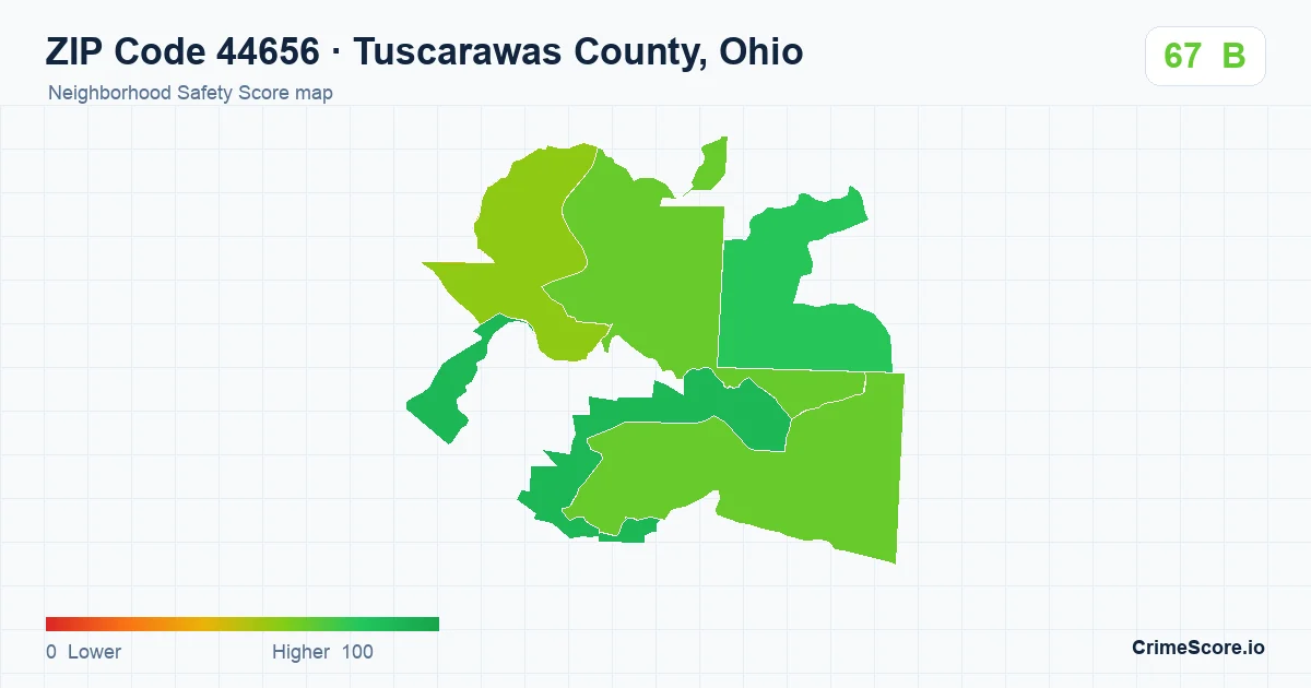ZIP Code 44656 in Tuscarawas County, Ohio neighborhood Safety Score map