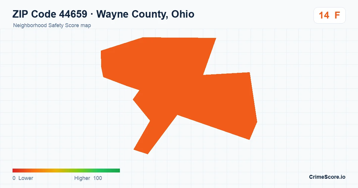 ZIP Code 44659 in Wayne County, Ohio neighborhood Safety Score map