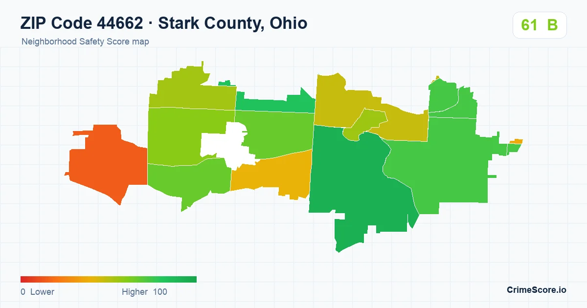 ZIP Code 44662 in Stark County, Ohio neighborhood Safety Score map