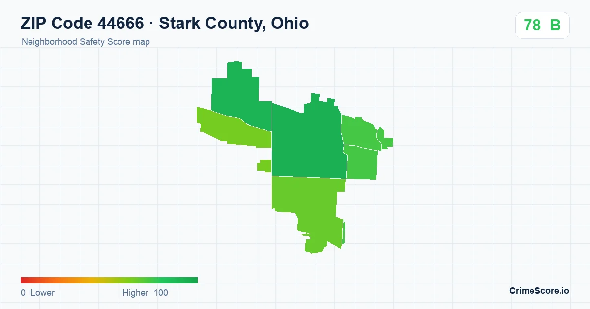 ZIP Code 44666 in Stark County, Ohio neighborhood Safety Score map