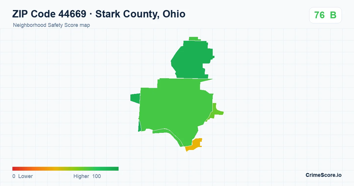 ZIP Code 44669 in Stark County, Ohio neighborhood Safety Score map