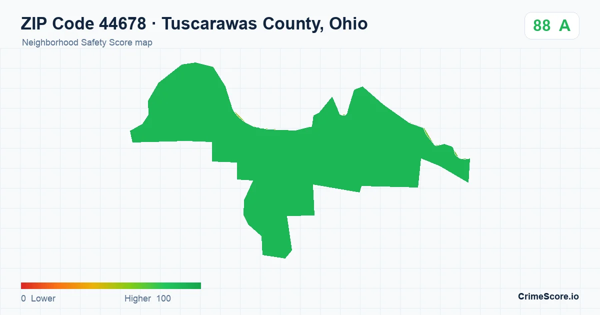 ZIP Code 44678 in Tuscarawas County, Ohio neighborhood Safety Score map