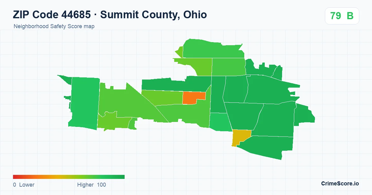 ZIP Code 44685 in Summit County, Ohio neighborhood Safety Score map
