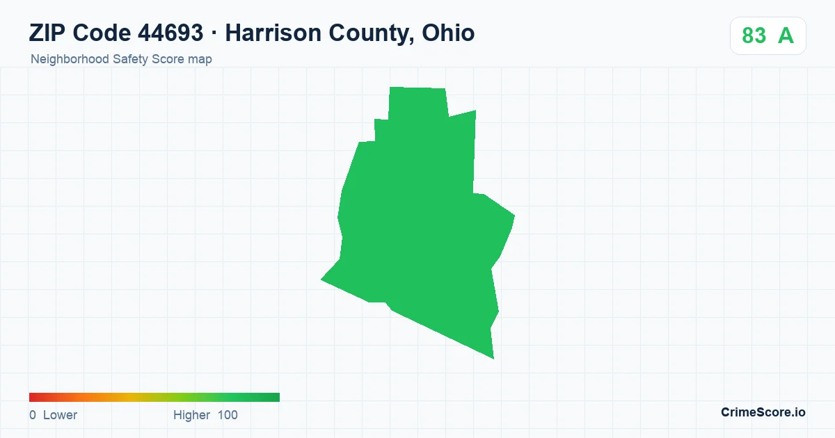 ZIP Code 44693 in Harrison County, Ohio neighborhood Safety Score map