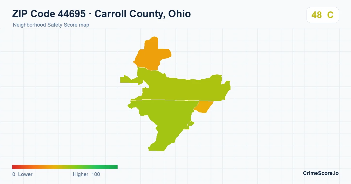 ZIP Code 44695 in Carroll County, Ohio neighborhood Safety Score map