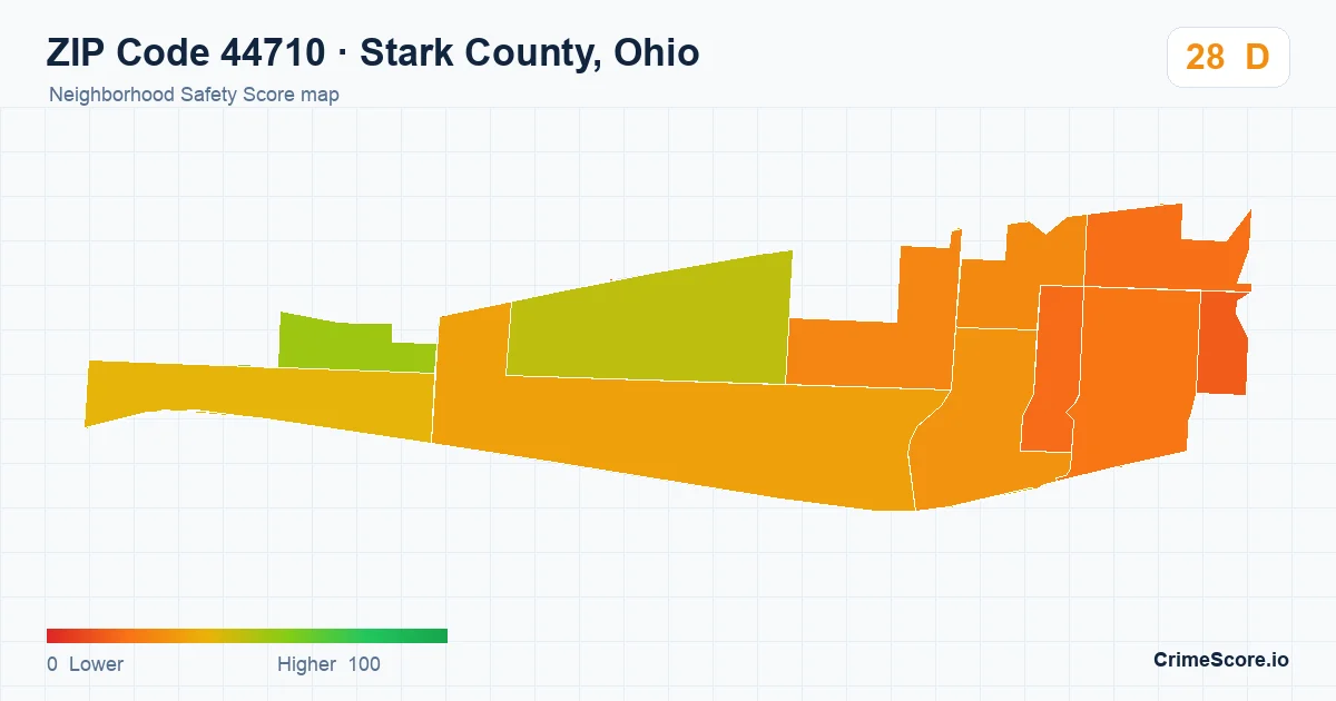 ZIP Code 44710 in Stark County, Ohio neighborhood Safety Score map