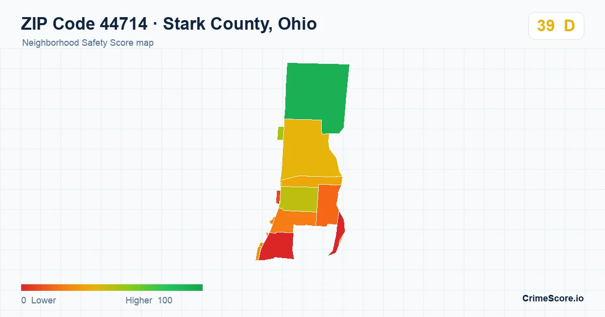 ZIP Code 44714 in Stark County, Ohio neighborhood Safety Score map