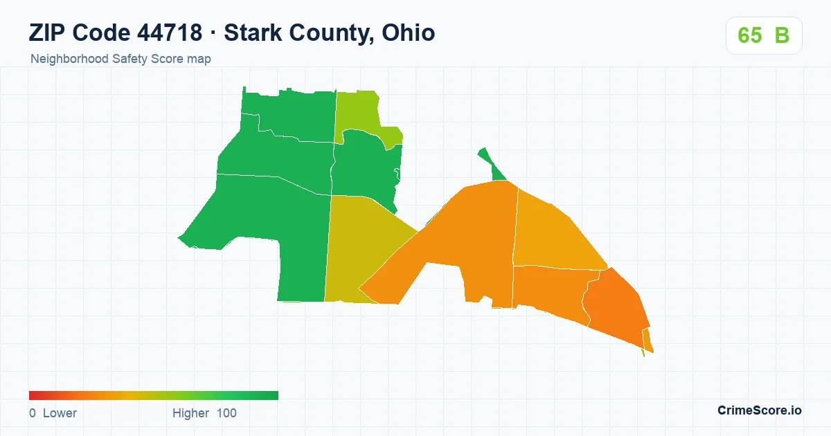 ZIP Code 44718 in Stark County, Ohio neighborhood Safety Score map