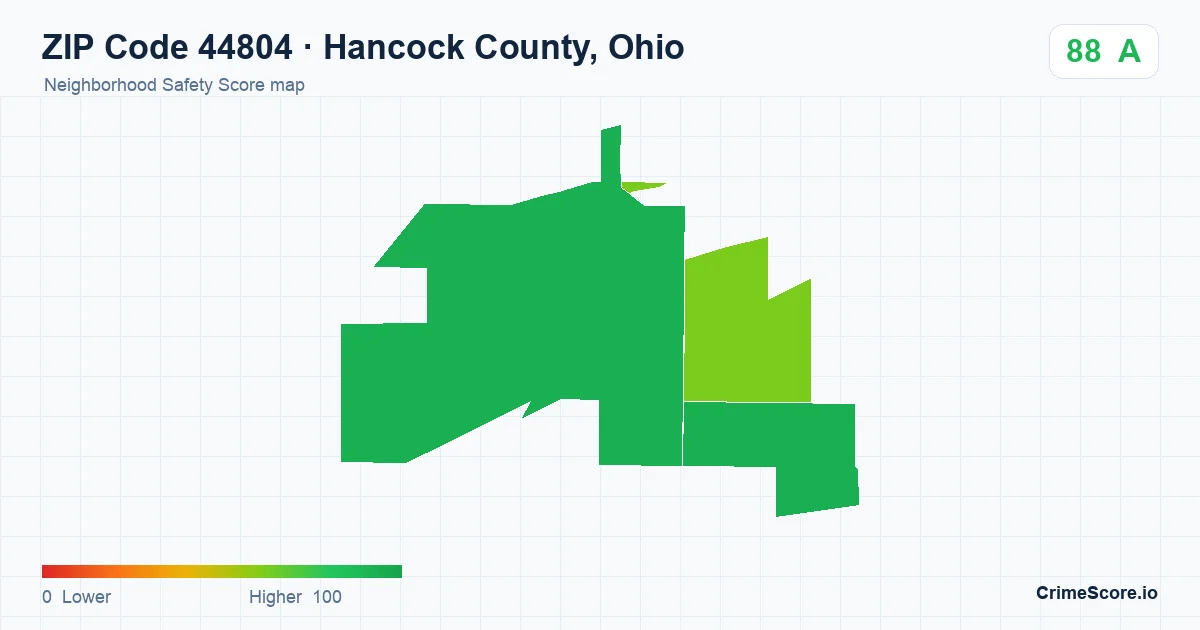 ZIP Code 44804 in Hancock County, Ohio neighborhood Safety Score map