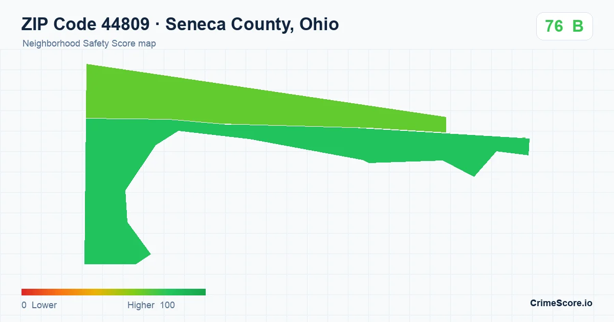 ZIP Code 44809 in Seneca County, Ohio neighborhood Safety Score map