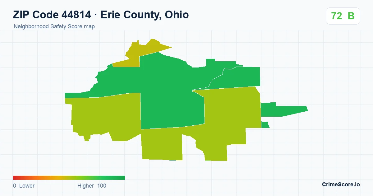 ZIP Code 44814 in Erie County, Ohio neighborhood Safety Score map