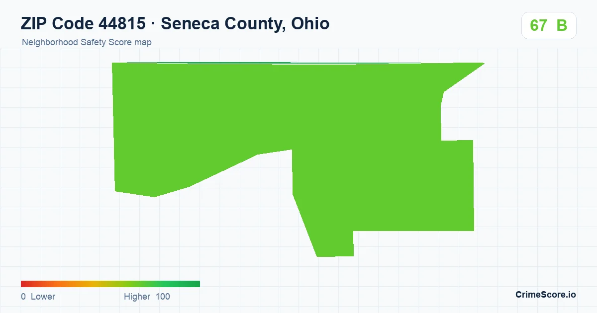 ZIP Code 44815 in Seneca County, Ohio neighborhood Safety Score map