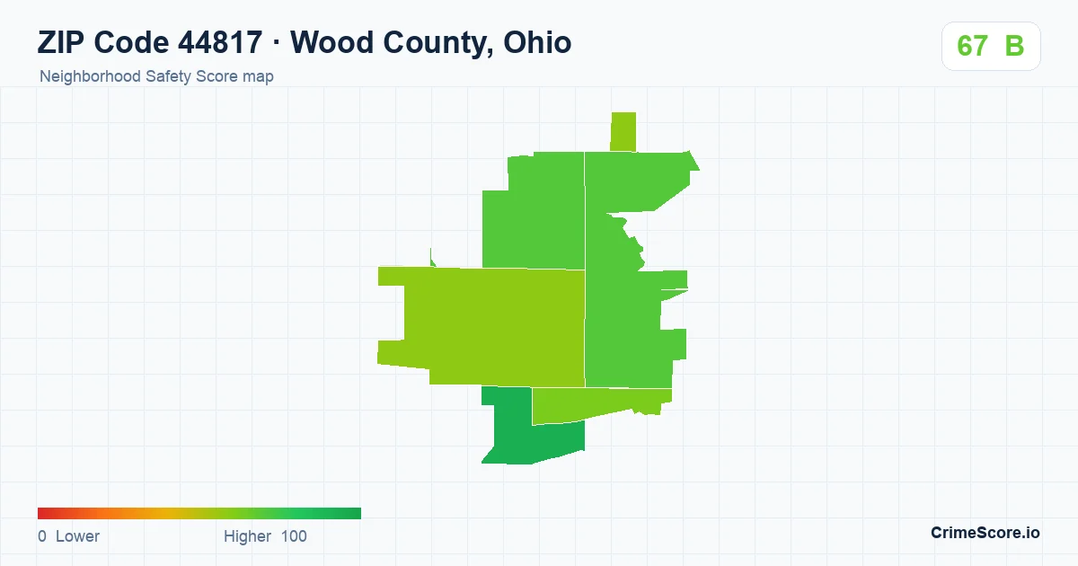 ZIP Code 44817 in Wood County, Ohio neighborhood Safety Score map