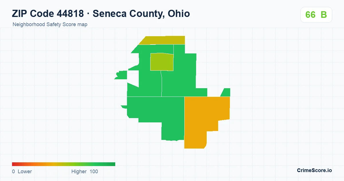 ZIP Code 44818 in Seneca County, Ohio neighborhood Safety Score map