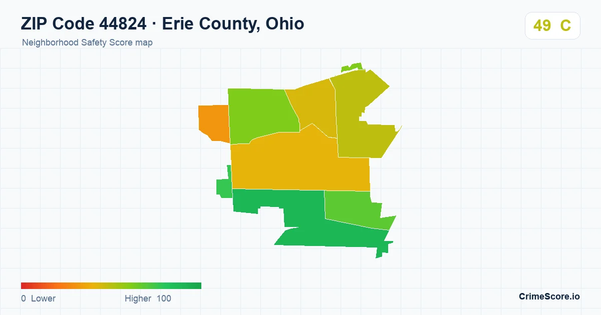 ZIP Code 44824 in Erie County, Ohio neighborhood Safety Score map