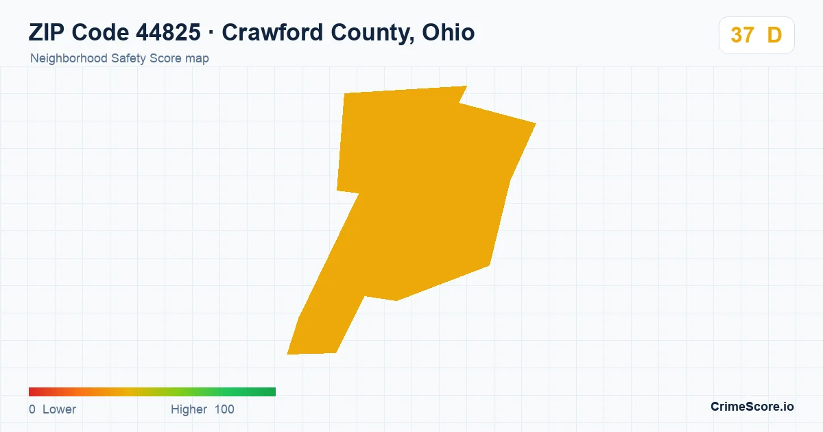 ZIP Code 44825 in Crawford County, Ohio neighborhood Safety Score map