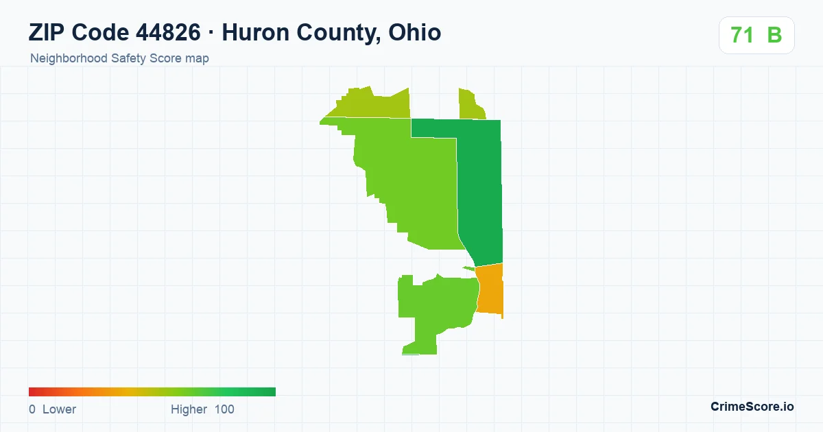 ZIP Code 44826 in Huron County, Ohio neighborhood Safety Score map