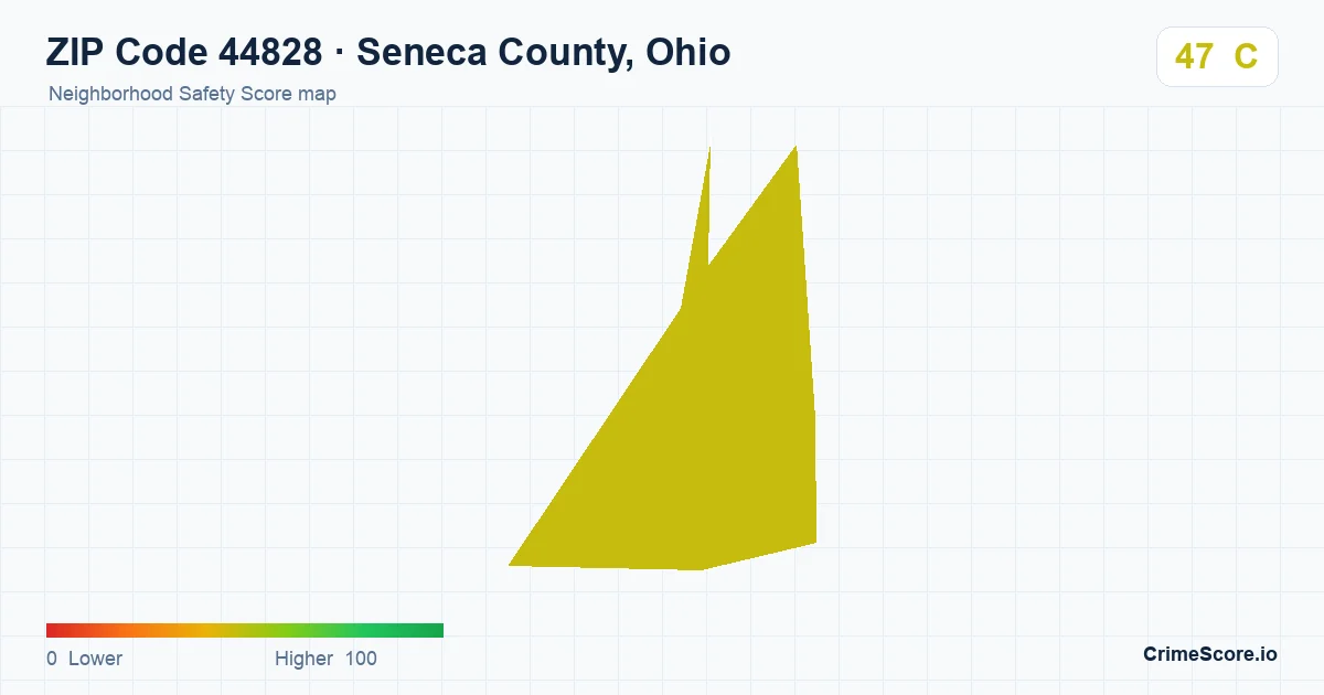 ZIP Code 44828 in Seneca County, Ohio neighborhood Safety Score map