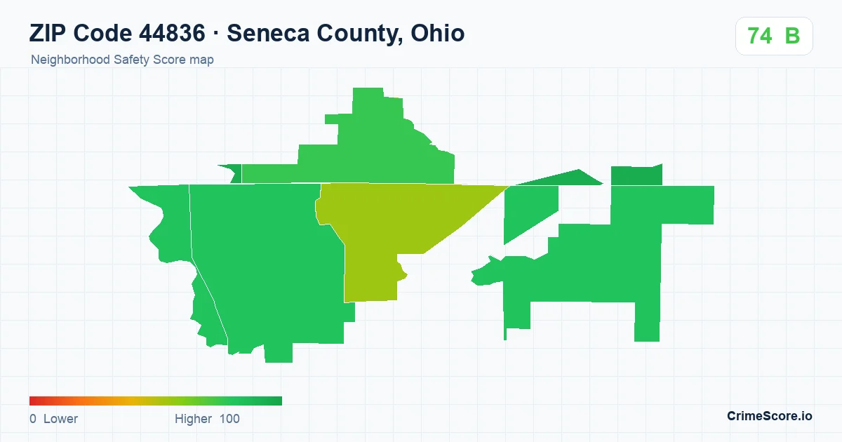 ZIP Code 44836 in Seneca County, Ohio neighborhood Safety Score map