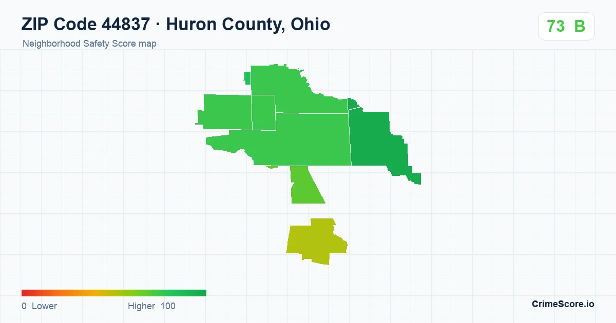 ZIP Code 44837 in Huron County, Ohio neighborhood Safety Score map
