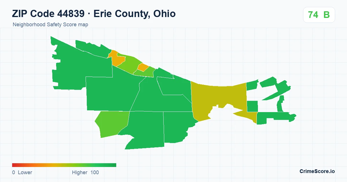 ZIP Code 44839 in Erie County, Ohio neighborhood Safety Score map
