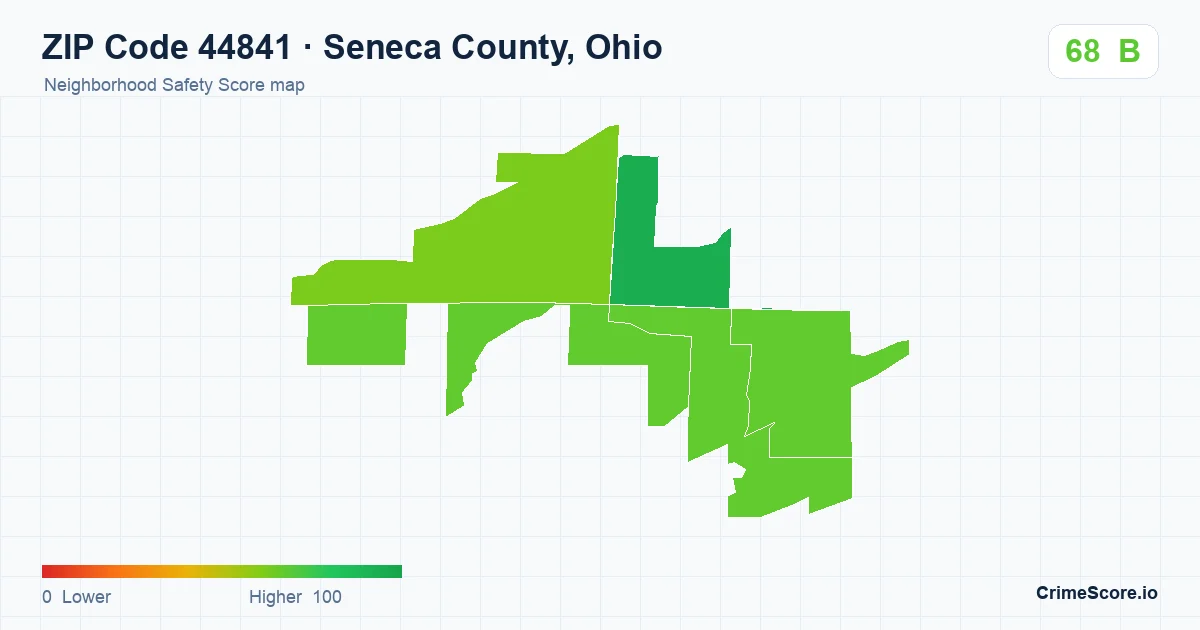 ZIP Code 44841 in Seneca County, Ohio neighborhood Safety Score map