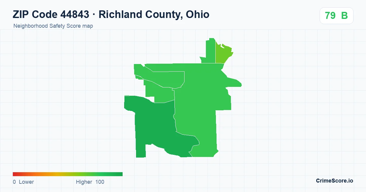 ZIP Code 44843 in Richland County, Ohio neighborhood Safety Score map