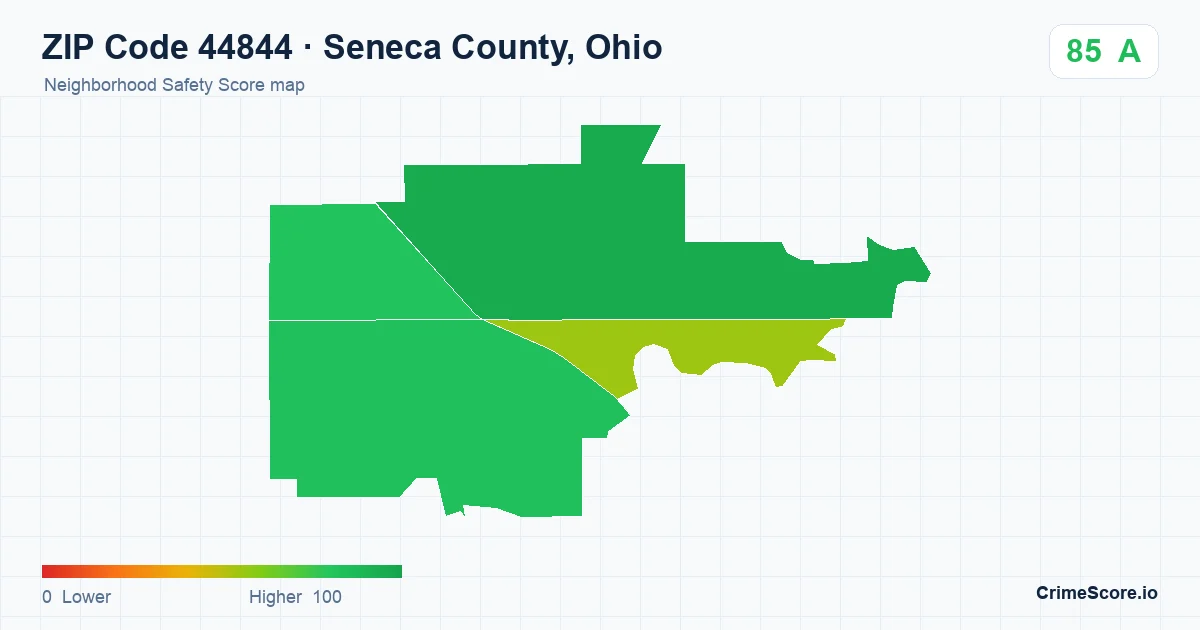 ZIP Code 44844 in Seneca County, Ohio neighborhood Safety Score map