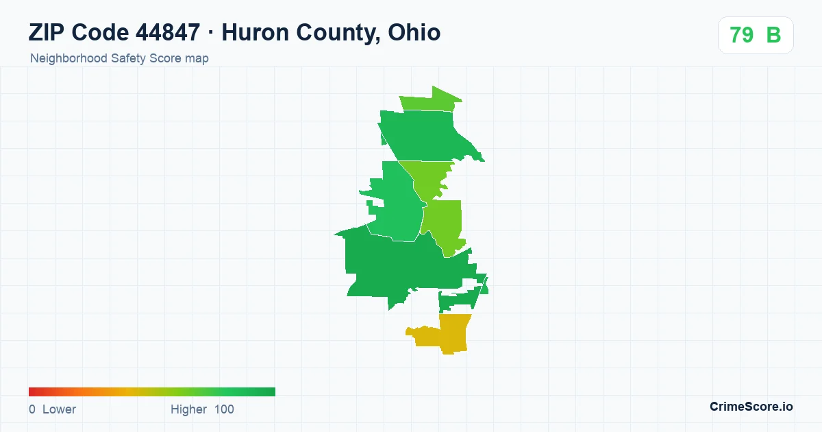 ZIP Code 44847 in Huron County, Ohio neighborhood Safety Score map