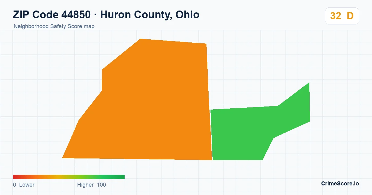ZIP Code 44850 in Huron County, Ohio neighborhood Safety Score map