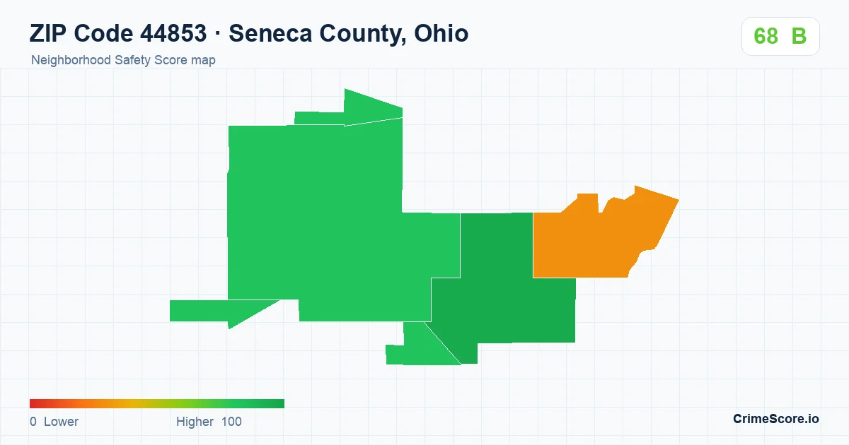 ZIP Code 44853 in Seneca County, Ohio neighborhood Safety Score map