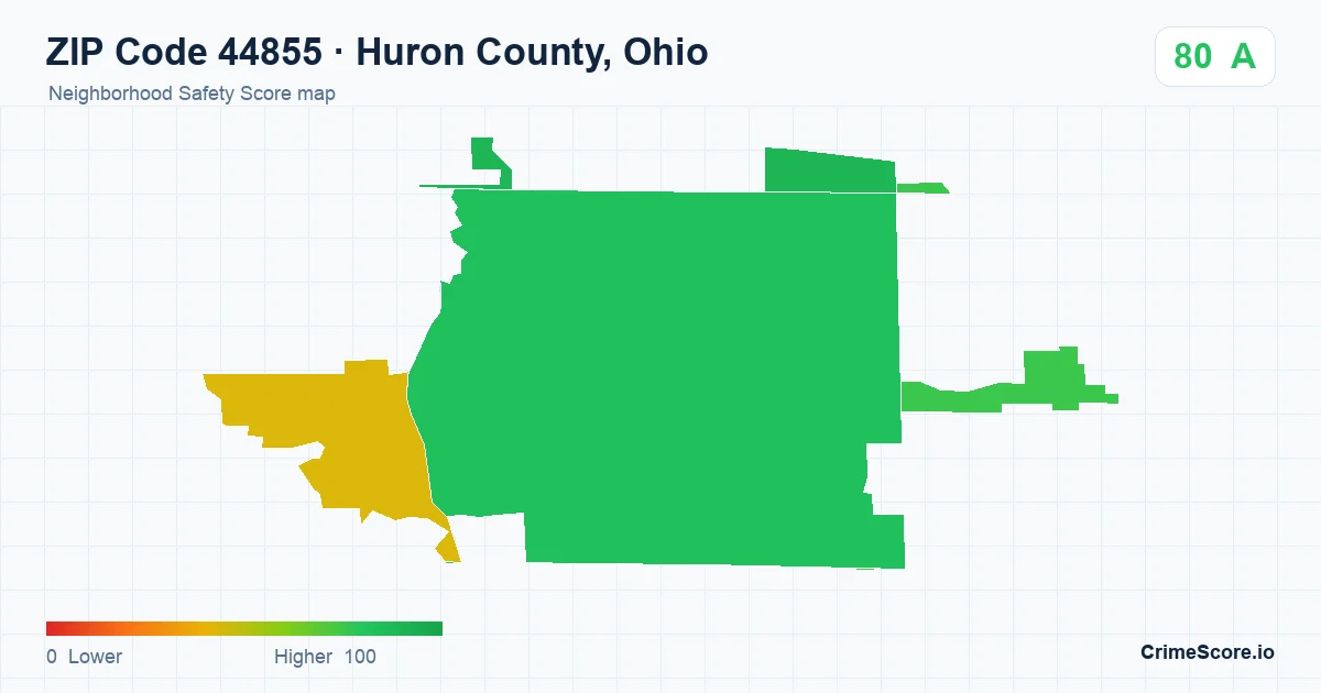 ZIP Code 44855 in Huron County, Ohio neighborhood Safety Score map