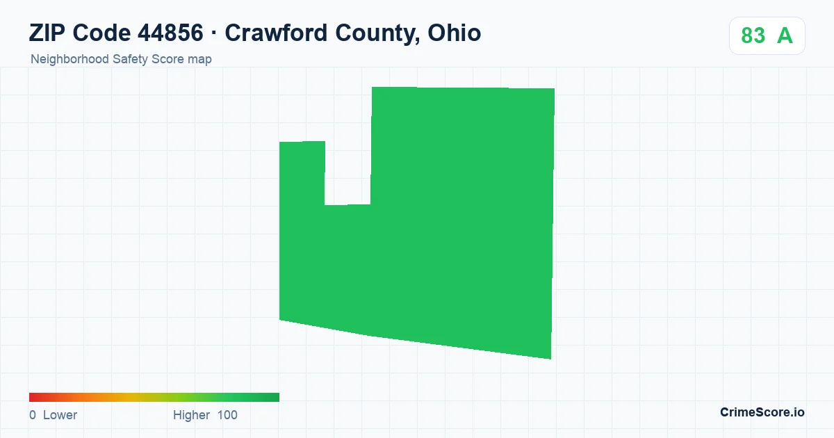 ZIP Code 44856 in Crawford County, Ohio neighborhood Safety Score map