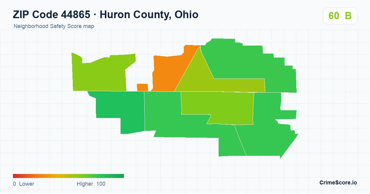 ZIP Code 44865 in Huron County, Ohio neighborhood Safety Score map